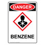 Portrait OSHA DANGER Benzene Sign With GHS Symbol ODEP-38130