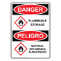 English + Spanish OSHA DANGER Flammable Storage Sign With GHS Symbol ODB-27855