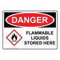 OSHA DANGER Flammable Liquids Stored Here Sign With GHS Symbol ODE-27852