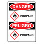 English + Spanish OSHA DANGER Propane Sign With GHS Symbol ODB-27884