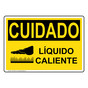 Spanish OSHA CAUTION Hot Liquid Sign With Symbol - OCS-3850