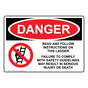 OSHA DANGER Read And Follow Instructions On This Ladder Sign With Symbol ODE-8402