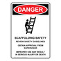 Portrait OSHA DANGER Scaffolding Safety Sign With Symbol ODEP-8192-R