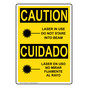 English + Spanish OSHA CAUTION Laser In Use Do Not Stare Beam Sign With Symbol OCB-4220