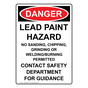 Portrait OSHA DANGER Lead Paint Hazard No Sanding Sign ODEP-26960