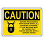 OSHA CAUTION All Sources Of Power Must Be Tagged Out Sign With Symbol OCE-1430