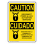 English + Spanish OSHA CAUTION Disconnect Power & Lock Out Sign With Symbol OCB-2125