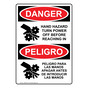 English + Spanish OSHA DANGER Hand Hazard Turn Power Off Sign With Symbol ODB-3420