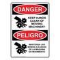 English + Spanish OSHA DANGER Keep Hands Clear Moving Machinery Sign With Symbol ODB-4100