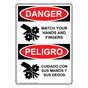 English + Spanish OSHA DANGER Watch Your Hands And Fingers Sign With Symbol ODB-6430