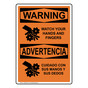 English + Spanish OSHA WARNING Watch Your Hands And Fingers Sign With Symbol OWB-6430