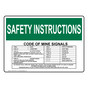 OSHA SAFETY INSTRUCTIONS Code Of Mine Signals 1 Bell Hoist Sign OSIE-32794