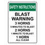 Portrait OSHA SAFETY INSTRUCTIONS Blast Warning 3 Horns - 5 Minutes Sign OSIEP-19778