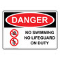 OSHA DANGER No Swimming No Lifeguard On Duty Sign With Symbol ODE-9422