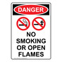 Portrait OSHA DANGER No Smoking Or Open Flames Sign With Symbol ODEP-4805