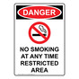 Portrait OSHA DANGER No Smoking At Any Time Sign With Symbol ODEP-4775