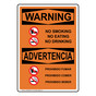 English + Spanish OSHA WARNING No Smoking Eating Drinking Sign With Symbol OWB-4890-R