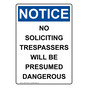 Portrait OSHA NOTICE No Soliciting Trespassers Will Sign ONEP-33422