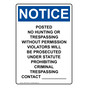 Portrait OSHA NOTICE Posted No Hunting Or Trespassing Sign ONEP-34309