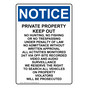 Portrait OSHA NOTICE Private Property Keep Out No Hunting Sign ONEP-34872