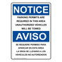 English + Spanish OSHA NOTICE Parking Permits Required Sign ONB-5160