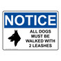 OSHA NOTICE All Dogs Must Be Walked With 2 Leashes Sign With Symbol ONE-7886