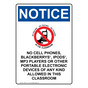 Portrait OSHA NOTICE No Cell Phones, Blackberrys Sign With Symbol ONEP-14111