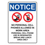 Portrait OSHA NOTICE No Personal Cell Phones Sign With Symbol ONEP-14121