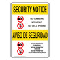 English + Spanish OSHA SECURITY NOTICE No Camera Video Cell Sign With Symbol OUB-4660