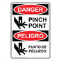 English + Spanish OSHA DANGER Pinch Point Sign With Symbol