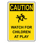 Portrait OSHA CAUTION Watch For Children At Play Sign With Symbol OCEP-15524