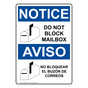 English + Spanish OSHA NOTICE Do Not Block Mailbox Sign With Symbol ONB-9545