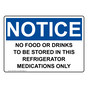 Medications Only - No Food Or Drinks Sign - OSHA NOTICE