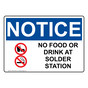 OSHA NOTICE No Food Or Drink At Solder Station Sign With Symbol ONE-35768