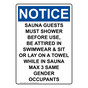 Portrait OSHA NOTICE Sauna Guests Must Shower Before Sign ONEP-34710