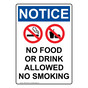 Portrait OSHA NOTICE No Food Or Drink Allowed Sign With Symbol ONEP-35052