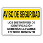 Spanish OSHA SECURITY NOTICE Security Badges Must Worn Sign - OUS-5760