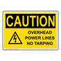 OSHA CAUTION Overhead Power Lines No Tarping Sign With Symbol OCE-30298