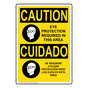 English + Spanish OSHA CAUTION Eye Protection Required Sign With Symbol OCB-2970