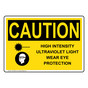 OSHA CAUTION High Intensity Ultraviolet Light Sign With Symbol OCE-36554