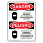 English + Spanish OSHA DANGER Welding In Progress Eye Protection Sign With Symbol ODB-6637