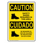 English + Spanish OSHA CAUTION Safety Shoes Required Area Symbol Sign With Symbol OCB-5700