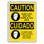 English + Spanish OSHA CAUTION Bump Caps Must Be Worn Sign With Symbol OCB-1505