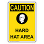 Portrait OSHA CAUTION Hard Hat Area Sign With Symbol OCEP-3445