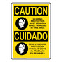 English + Spanish OSHA CAUTION Hearing Protection Worn Working Sign With Symbol OCB-3605