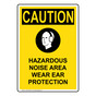 Portrait OSHA CAUTION Hazardous Noise Area Sign With Symbol OCEP-3560