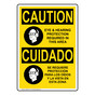 English + Spanish OSHA CAUTION Eye & Hearing Protection Required Sign With Symbol OCB-2917