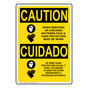 English + Spanish OSHA CAUTION Checking Batteries Wear PPE Sign With Symbol OCB-6665