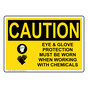 OSHA CAUTION Eye & Glove Protection Must Sign With Symbol OCE-36502