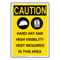 Portrait OSHA CAUTION Hard Hat And High Sign With Symbol OCEP-25055